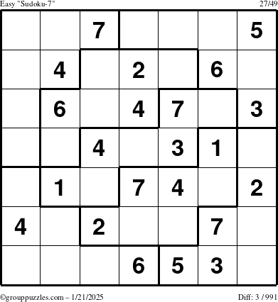 The grouppuzzles.com Easy Sudoku-7 puzzle for Tuesday January 21, 2025