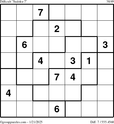 The grouppuzzles.com Difficult Sudoku-7 puzzle for Tuesday January 21, 2025