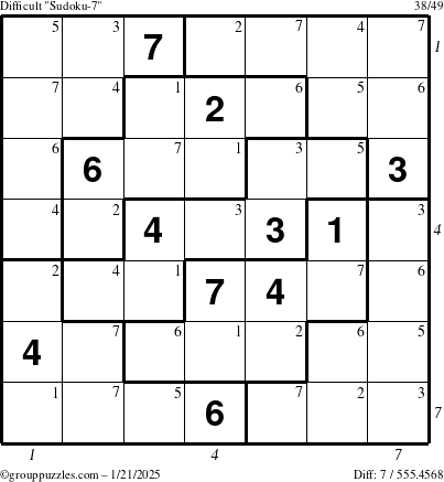 The grouppuzzles.com Difficult Sudoku-7 puzzle for Tuesday January 21, 2025 with all 7 steps marked