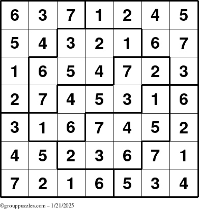 The grouppuzzles.com Answer grid for the Sudoku-7 puzzle for Tuesday January 21, 2025