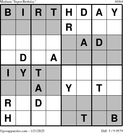 The grouppuzzles.com Medium Super-Birthday puzzle for Tuesday January 21, 2025