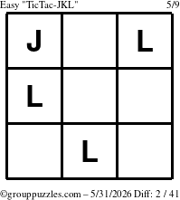 The grouppuzzles.com Easy TicTac-JKL puzzle for Sunday May 31, 2026