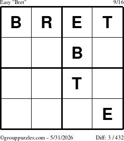 The grouppuzzles.com Easy Bret puzzle for Sunday May 31, 2026