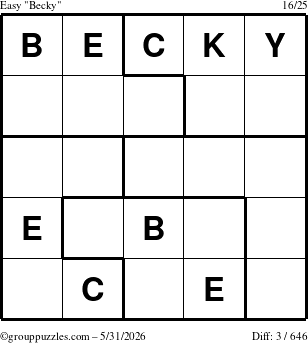 The grouppuzzles.com Easy Becky puzzle for Sunday May 31, 2026