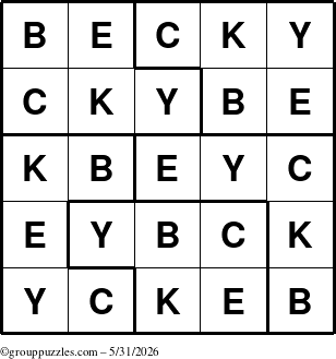 The grouppuzzles.com Answer grid for the Becky puzzle for Sunday May 31, 2026