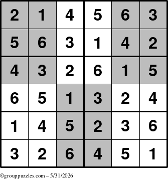 The grouppuzzles.com Answer grid for the SuperSudoku-Junior puzzle for Sunday May 31, 2026