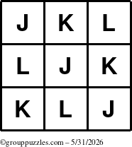 The grouppuzzles.com Answer grid for the TicTac-JKL puzzle for Sunday May 31, 2026