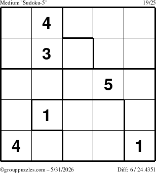 The grouppuzzles.com Medium Sudoku-5 puzzle for Sunday May 31, 2026
