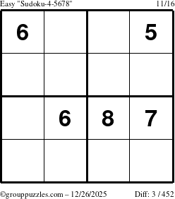 The grouppuzzles.com Easy Sudoku-4-5678 puzzle for Friday December 26, 2025