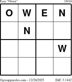The grouppuzzles.com Easy Owen puzzle for Friday December 26, 2025