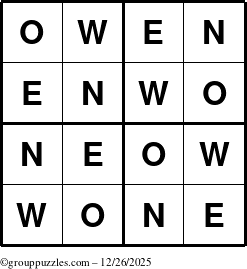 The grouppuzzles.com Answer grid for the Owen puzzle for Friday December 26, 2025