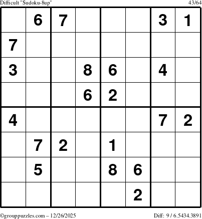 The grouppuzzles.com Difficult Sudoku-8up puzzle for Friday December 26, 2025