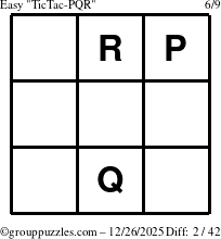 The grouppuzzles.com Easy TicTac-PQR puzzle for Friday December 26, 2025
