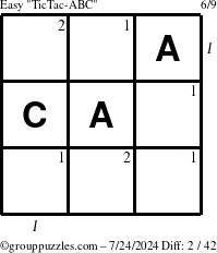 The grouppuzzles.com Easy TicTac-ABC puzzle for Wednesday July 24, 2024 with all 2 steps marked