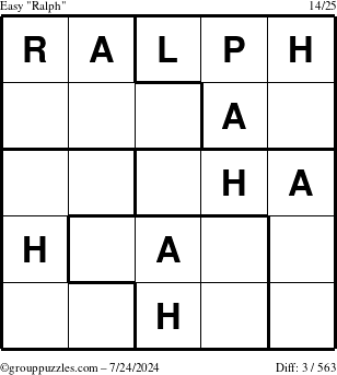 The grouppuzzles.com Easy Ralph puzzle for Wednesday July 24, 2024