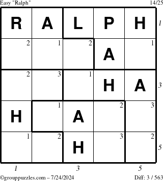 The grouppuzzles.com Easy Ralph puzzle for Wednesday July 24, 2024 with all 3 steps marked