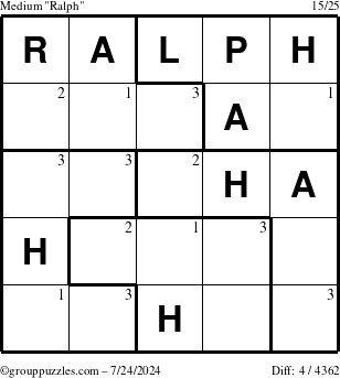 The grouppuzzles.com Medium Ralph puzzle for Wednesday July 24, 2024 with the first 3 steps marked