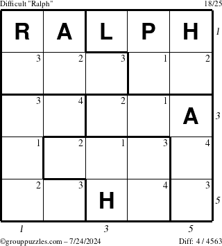 The grouppuzzles.com Difficult Ralph puzzle for Wednesday July 24, 2024 with all 4 steps marked