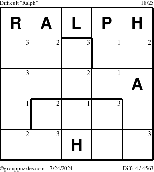 The grouppuzzles.com Difficult Ralph puzzle for Wednesday July 24, 2024 with the first 3 steps marked