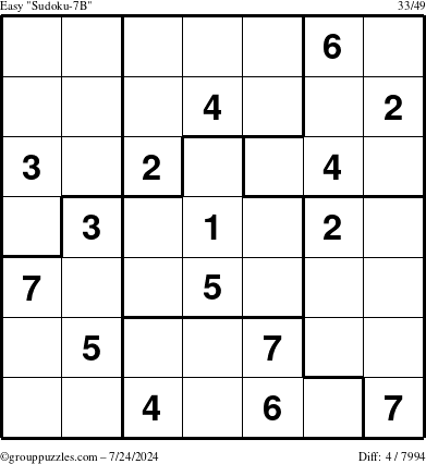 The grouppuzzles.com Easy Sudoku-7B puzzle for Wednesday July 24, 2024