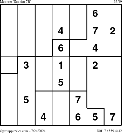 The grouppuzzles.com Medium Sudoku-7B puzzle for Wednesday July 24, 2024