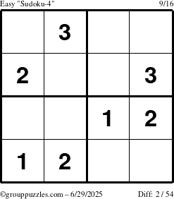 The grouppuzzles.com Easy Sudoku-4 puzzle for Sunday June 29, 2025