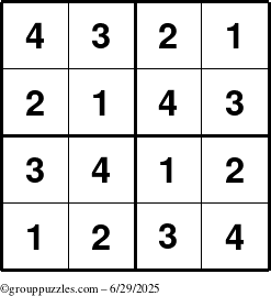 The grouppuzzles.com Answer grid for the Sudoku-4 puzzle for Sunday June 29, 2025