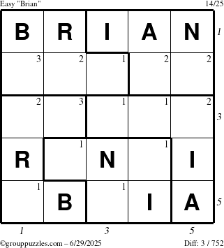 The grouppuzzles.com Easy Brian puzzle for Sunday June 29, 2025 with all 3 steps marked