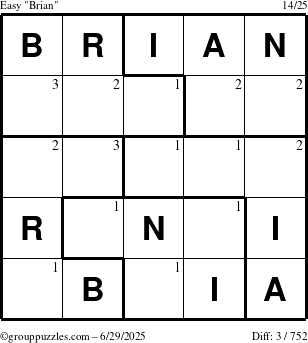 The grouppuzzles.com Easy Brian puzzle for Sunday June 29, 2025 with the first 3 steps marked