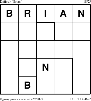 The grouppuzzles.com Difficult Brian puzzle for Sunday June 29, 2025