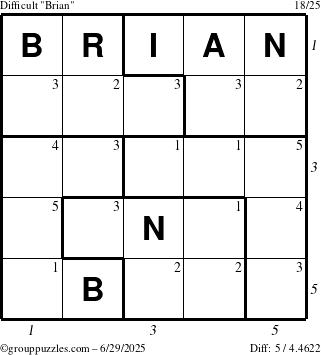 The grouppuzzles.com Difficult Brian puzzle for Sunday June 29, 2025 with all 5 steps marked