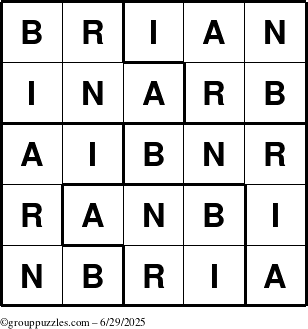 The grouppuzzles.com Answer grid for the Brian puzzle for Sunday June 29, 2025