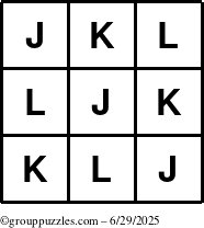 The grouppuzzles.com Answer grid for the TicTac-JKL puzzle for Sunday June 29, 2025