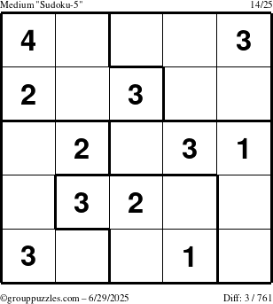 The grouppuzzles.com Medium Sudoku-5 puzzle for Sunday June 29, 2025