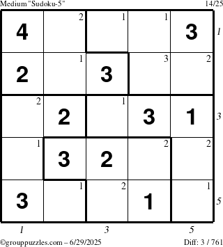 The grouppuzzles.com Medium Sudoku-5 puzzle for Sunday June 29, 2025 with all 3 steps marked