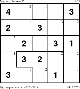 The grouppuzzles.com Medium Sudoku-5 puzzle for Sunday June 29, 2025 with the first 3 steps marked