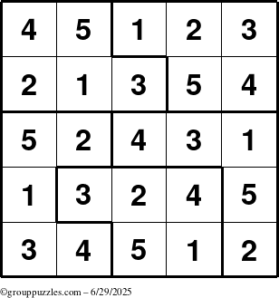 The grouppuzzles.com Answer grid for the Sudoku-5 puzzle for Sunday June 29, 2025