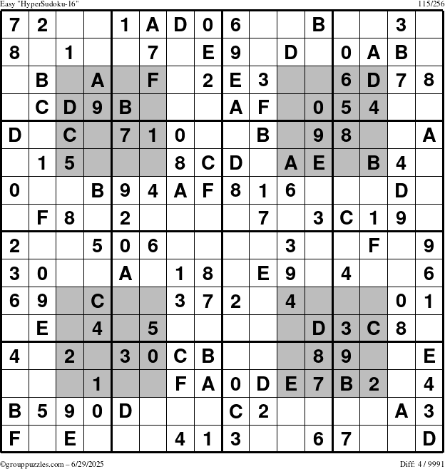 The grouppuzzles.com Easy HyperSudoku-16 puzzle for Sunday June 29, 2025