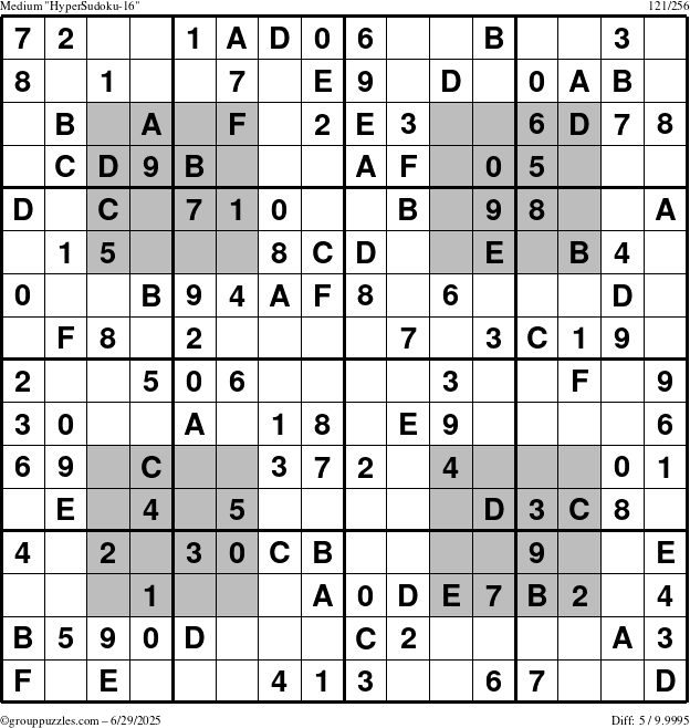 The grouppuzzles.com Medium HyperSudoku-16 puzzle for Sunday June 29, 2025
