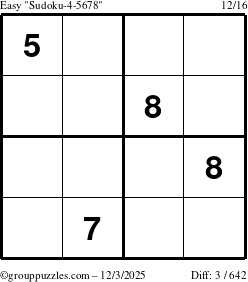 The grouppuzzles.com Easy Sudoku-4-5678 puzzle for Wednesday December 3, 2025