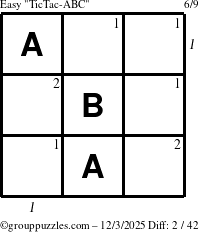 The grouppuzzles.com Easy TicTac-ABC puzzle for Wednesday December 3, 2025 with all 2 steps marked