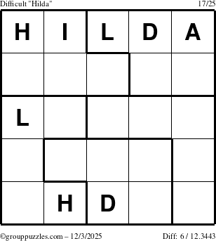 The grouppuzzles.com Difficult Hilda puzzle for Wednesday December 3, 2025