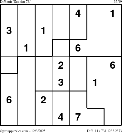 The grouppuzzles.com Difficult Sudoku-7B puzzle for Wednesday December 3, 2025