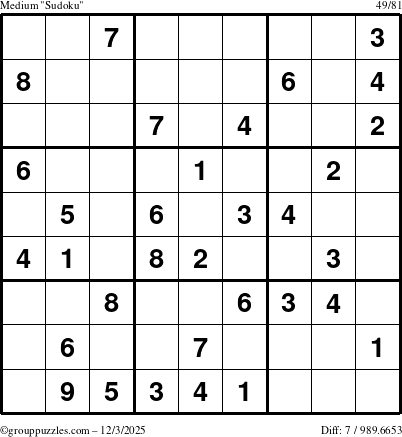 The grouppuzzles.com Medium Sudoku puzzle for Wednesday December 3, 2025