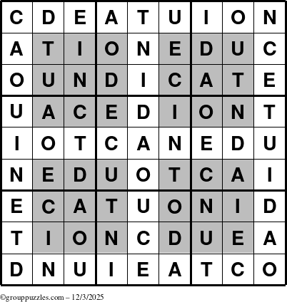 The grouppuzzles.com Answer grid for the HyperEducation-i23 puzzle for Wednesday December 3, 2025