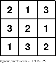 The grouppuzzles.com Answer grid for the TicTac-123 puzzle for Tuesday November 11, 2025