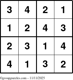 The grouppuzzles.com Answer grid for the Sudoku-4 puzzle for Tuesday November 11, 2025