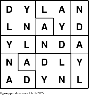 The grouppuzzles.com Answer grid for the Dylan puzzle for Tuesday November 11, 2025