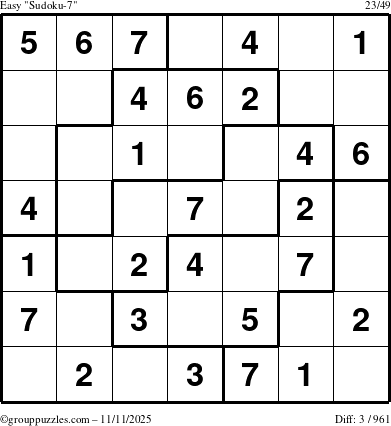 The grouppuzzles.com Easy Sudoku-7 puzzle for Tuesday November 11, 2025