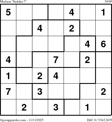 The grouppuzzles.com Medium Sudoku-7 puzzle for Tuesday November 11, 2025